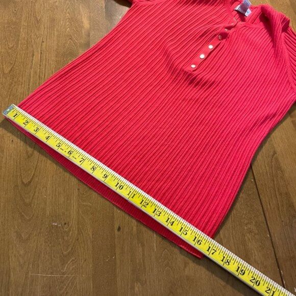 Chico's Women's Red Ribbed Knit Long Sleeve 1/4 Button Up Sweater Shirt Top Sz 3 - Picture 6 of 10